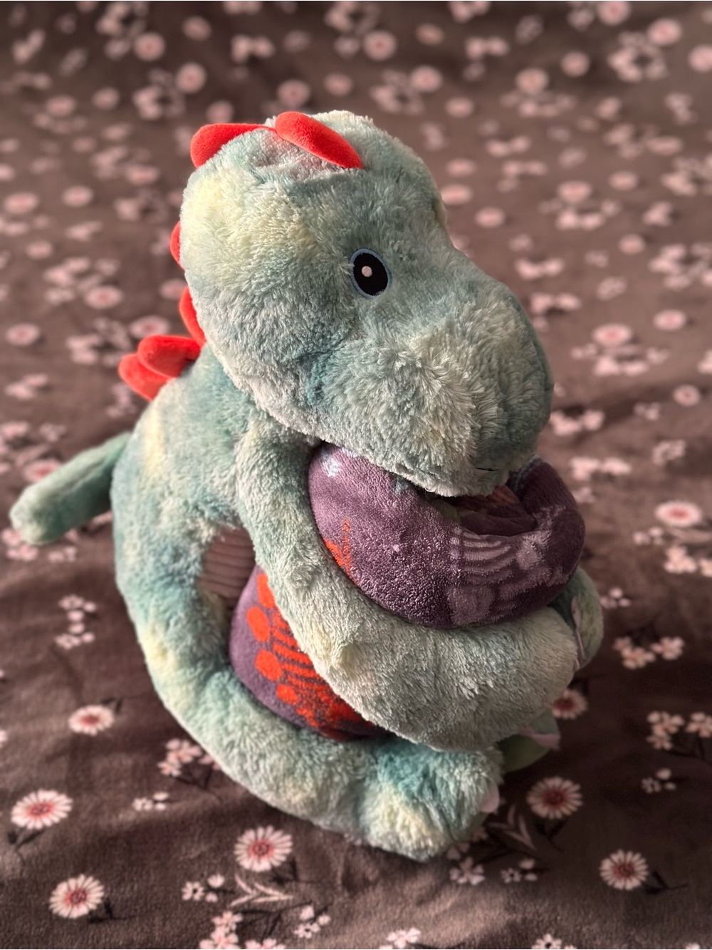 Plush Green Dinosaur with Blanket